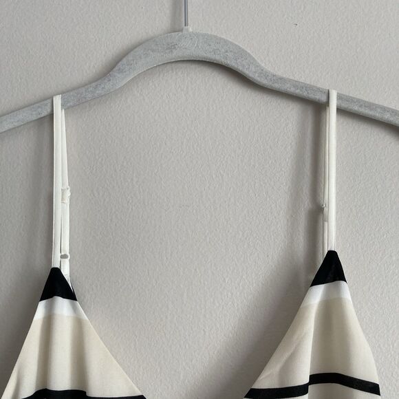 Aritzia Babaton Double V-Neck Tank Top Medium Striped Black Tan Sleeveless - Picture 2 of 11